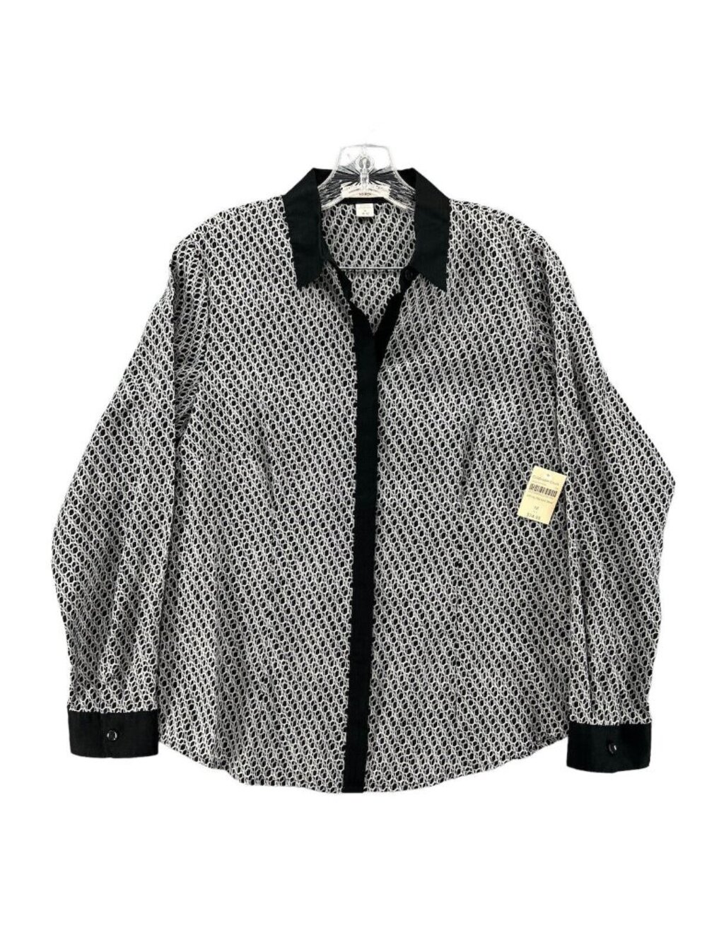 Coldwater Creek Womens M Shirt Top Infinity No Iron Black White Button Up